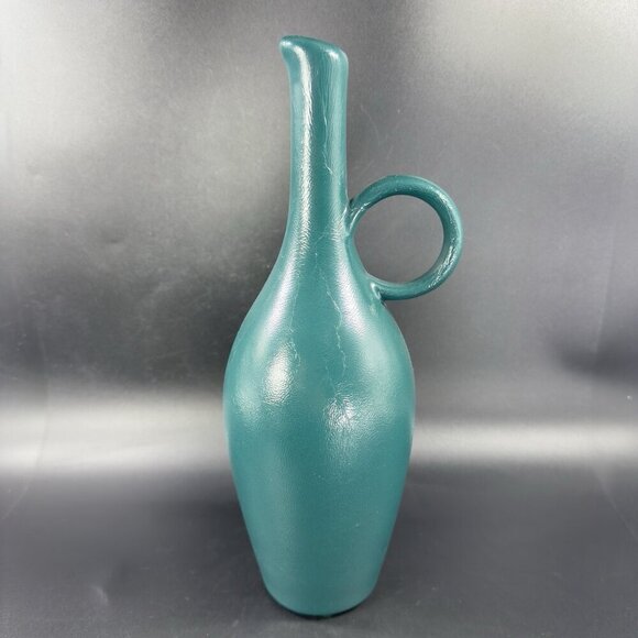 Vintage Mid Century Pottery Jug Vase Bottle Painted Green Ceramic Vase Decor VTG - Picture 13 of 13